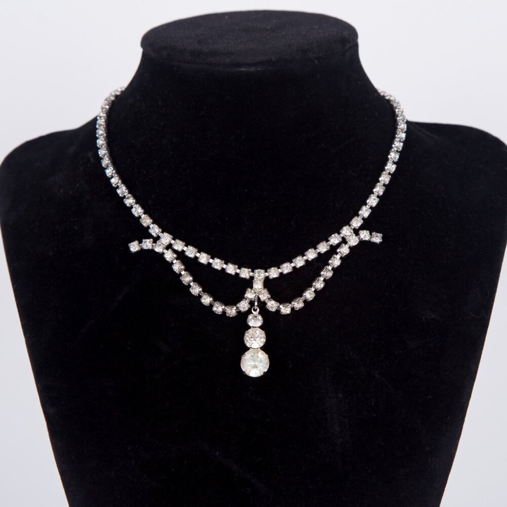 VINTAGE ART DECO 1940's STYLE RHINESTONE TEARDROP STONE NECKLACE